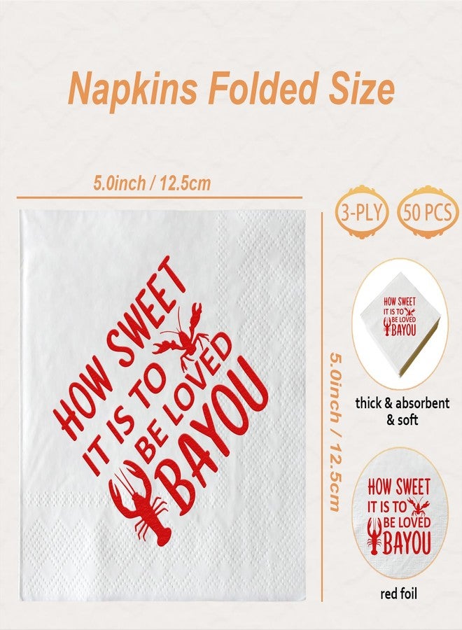 ZLPDS How Sweet It's to Be Loved Bayou Napkins Louisiana Cajun Themed for Wedding Engagement Bridal Shower Crawfish Design Red Foil Cocktail Paper 50 Pcs Bar Berverage Napkins 3 Ply - Image 2